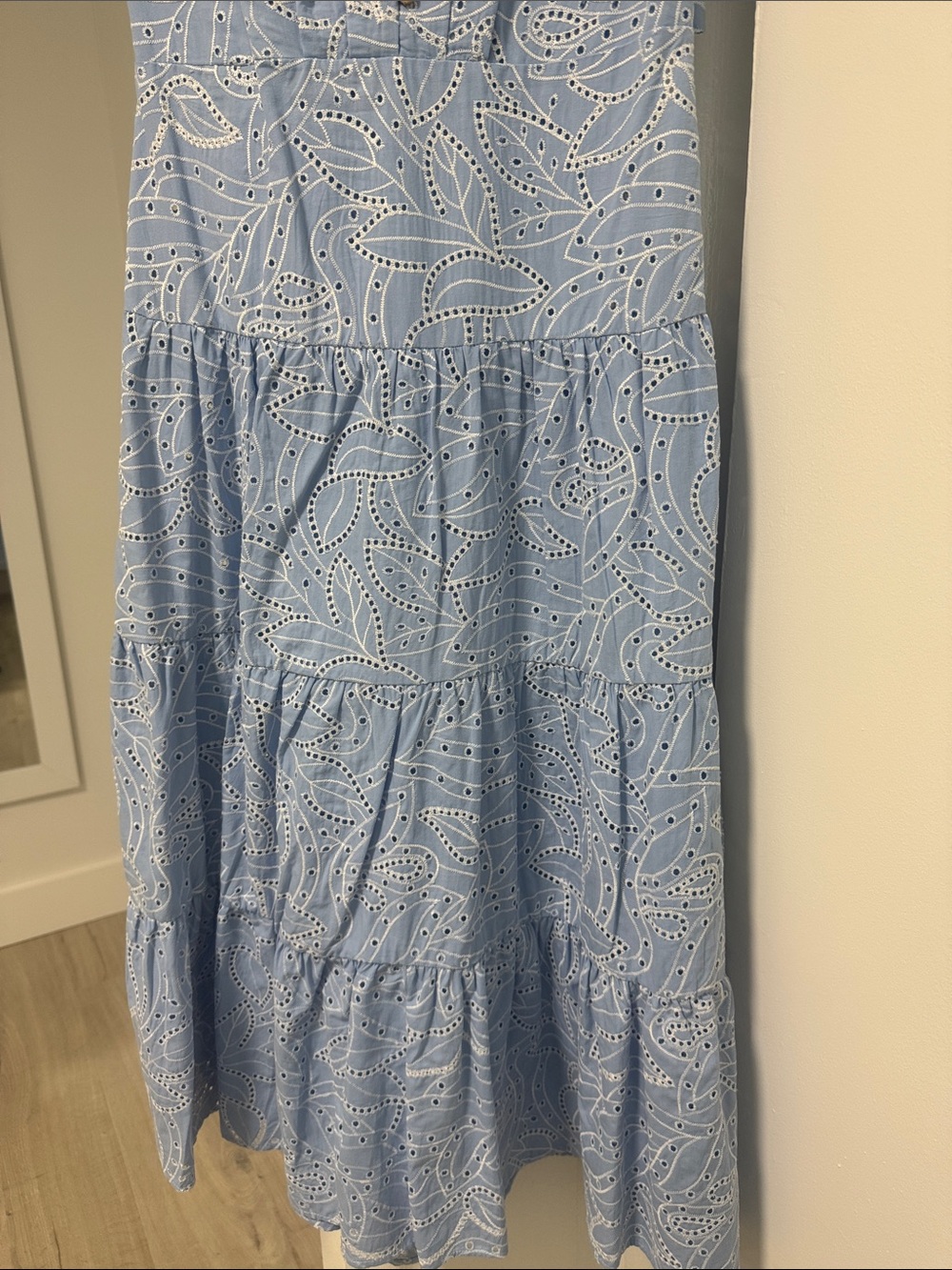 Light Blue Eyelet Tiered Midi Dress - Picture 5 of 12